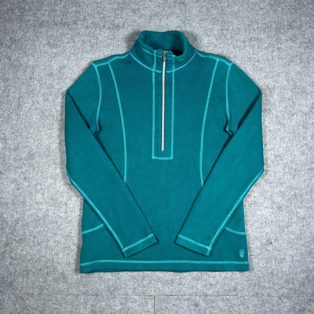 Tommy Bahama 1/2 Zip Pullover sweater Mens XS Teal Blue Ribbed Knit Mock Neck